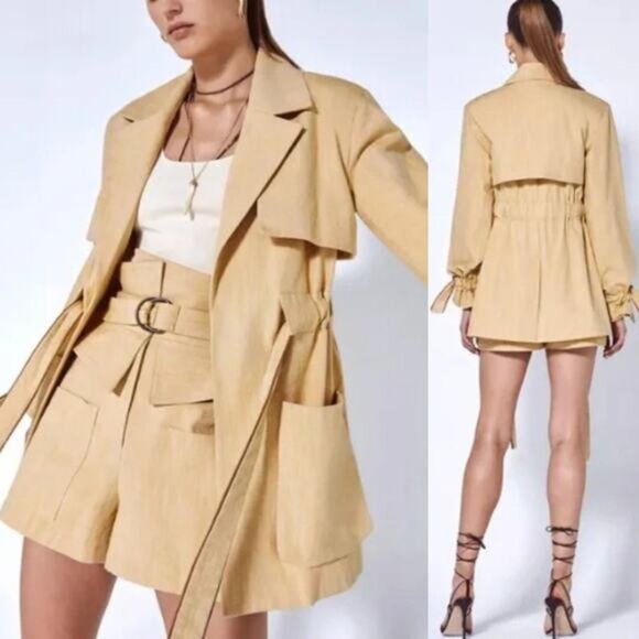 NWT Alexis Hampton Drawstring Tie Waist Trench Coat Dress Cream Size: Medium - Picture 9 of 9